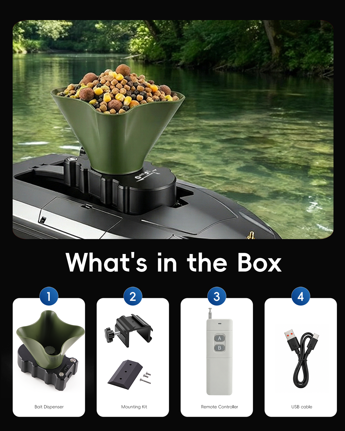 360° Rotating Bait Dispenser & - Fishing Boat Anchor Winch ulasan dan harga